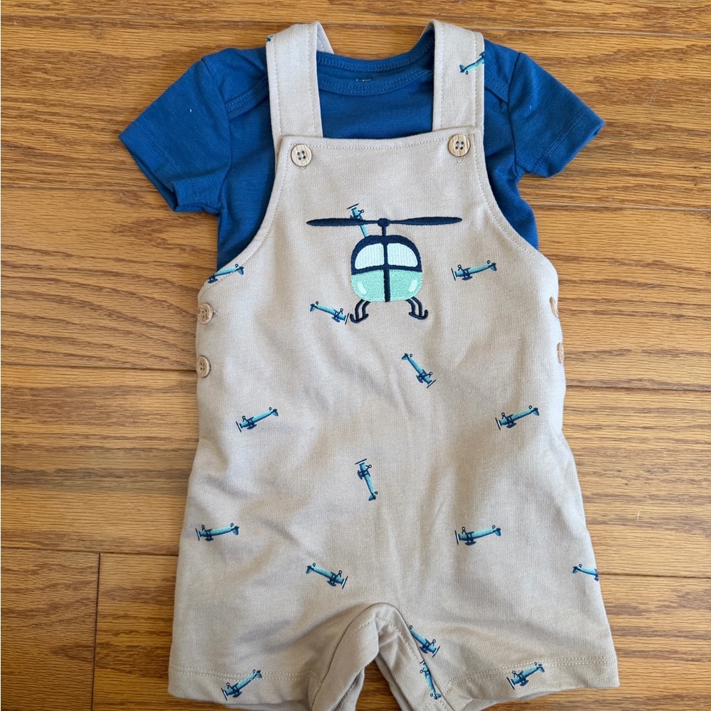 Brand new Pekkle Helicopter Print Tan Overalls for Kids 12m months